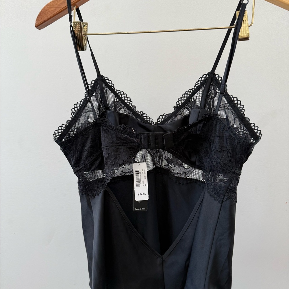 La Vie En Rose Black Lace Chemise and Short Set